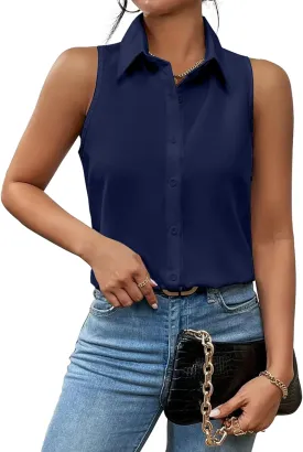 Zeagoo Sleeveless Blouses for Women Summer Casual Button Down Shirts Flower Tank Tops Fashion