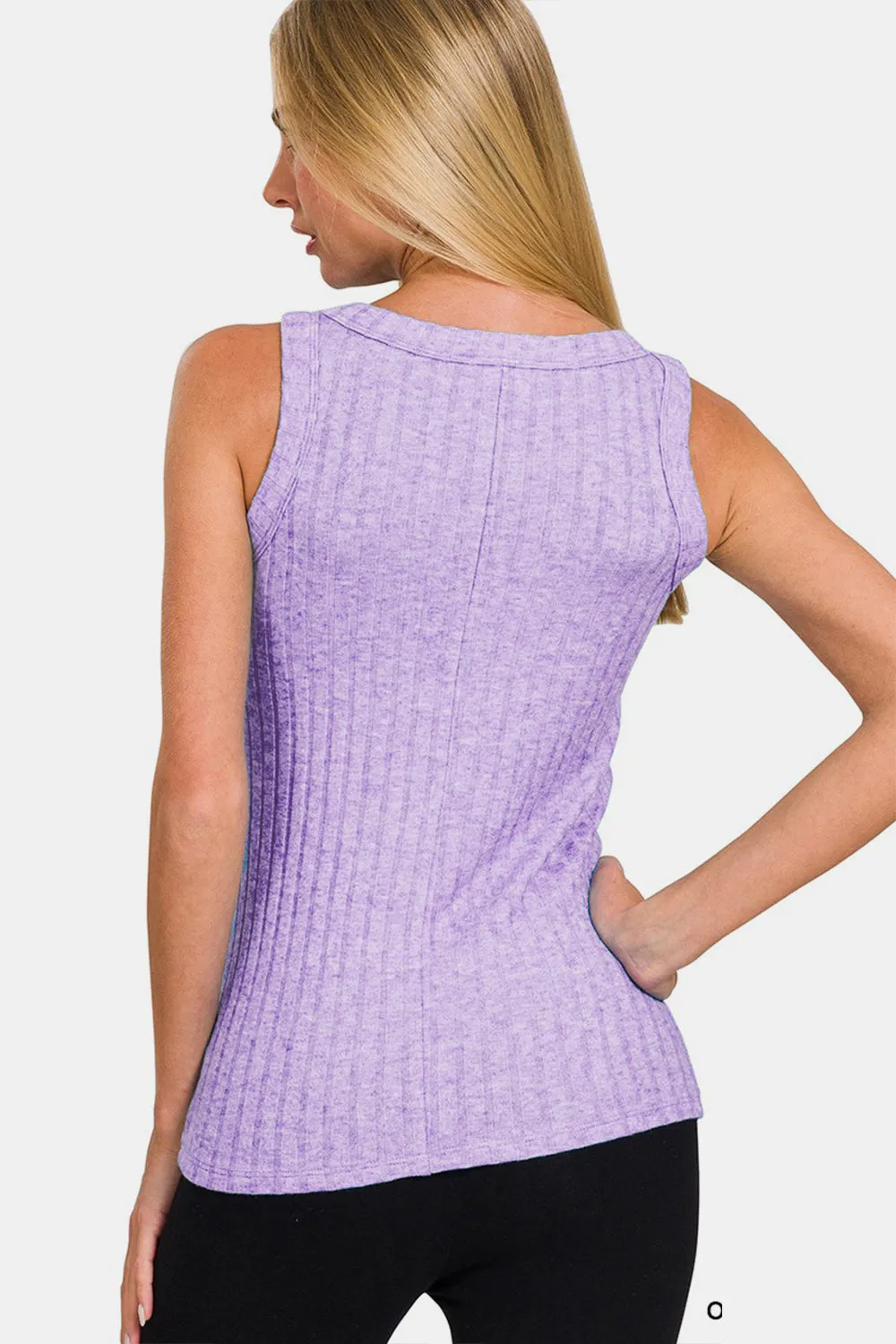 Zenana Ribbed Round Neck Tank in Lavender
